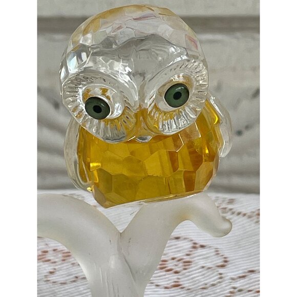 Vintage 1970s Crystal Owl Figurine On a Branch Retro Hippy Decor - Picture 2 of 14